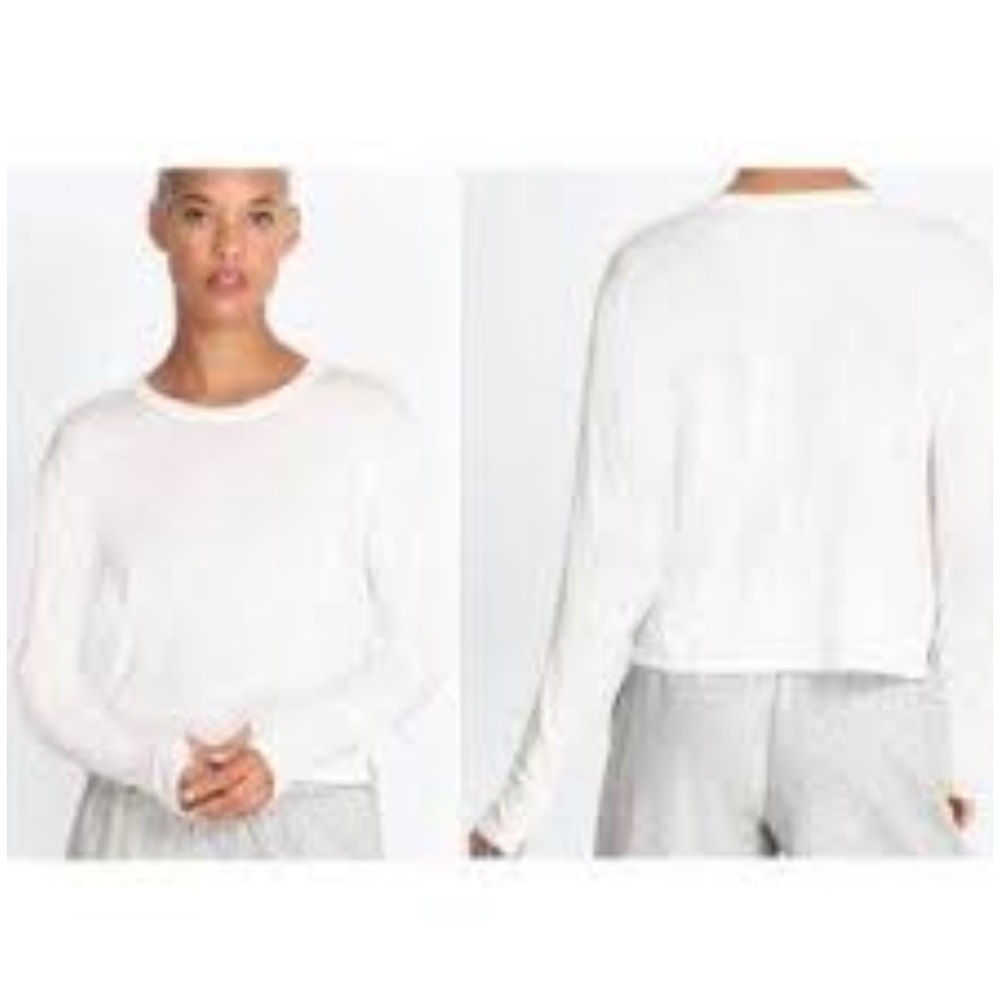 Johnny Was White Oversized Long Sleeve Tee Effect collection sport material  NWT